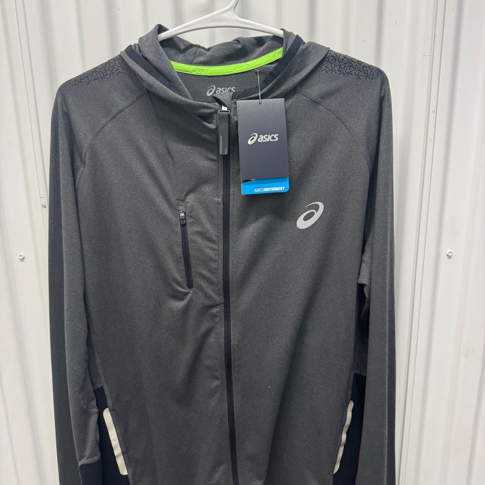 ASICS Mens Fujitrail Full Zip Running Hoodie Grey Black 121665 Large NWT